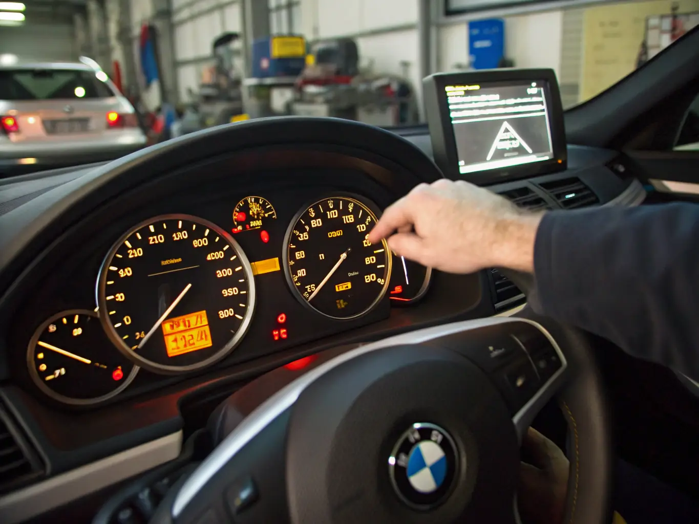 A close-up shot of a car's dashboard with the check engine light illuminated, emphasizing the importance of prompt diagnostics.